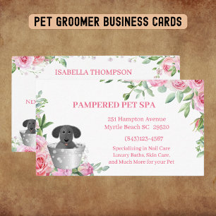 Pet Groomer Pink Floral Appointment  Business Card
