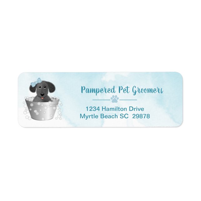 Pet Groomer Puppy in Tub Cute Return Address (Front)