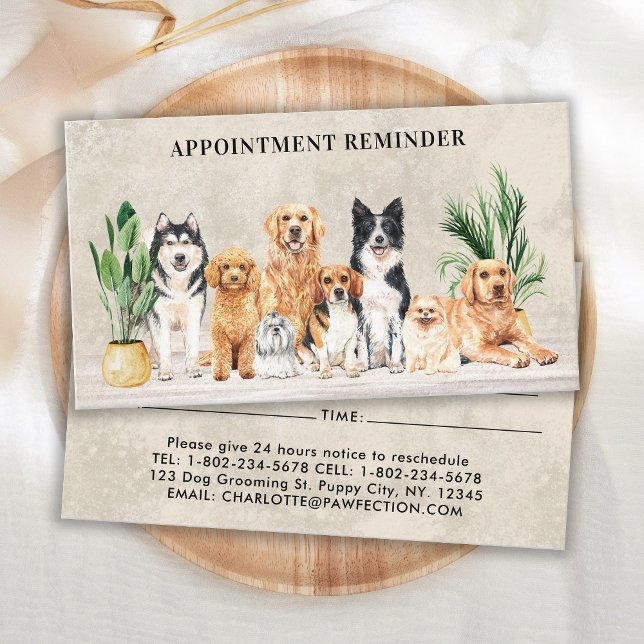 Pet Groomer Reminder Boho Watercolor Puppy Dogs Appointment Card (Creator Uploaded)