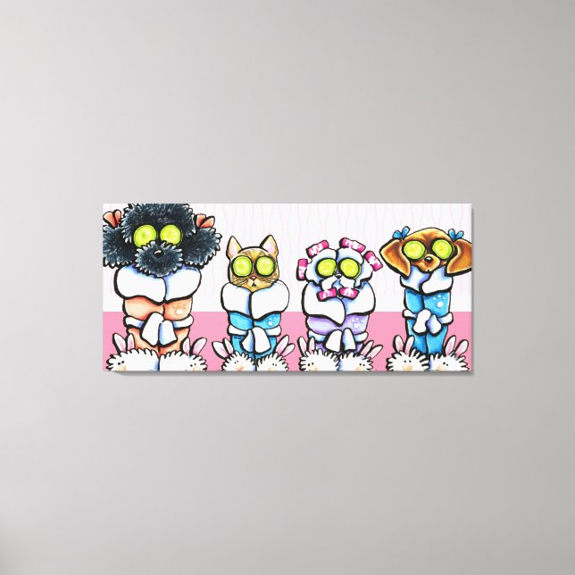 Pet Groomer Spa Art Dogs Cat in Robes Pink Canvas Print (Front)