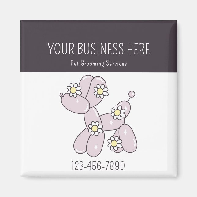 Pet grooming balloon dog business card magnet (Front)