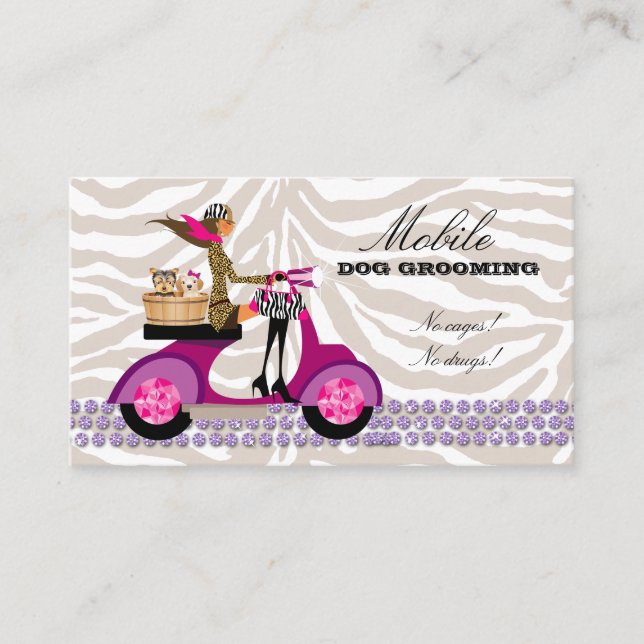 Pet Grooming Carte de visite Zebra Scooter Brown (Devant)
