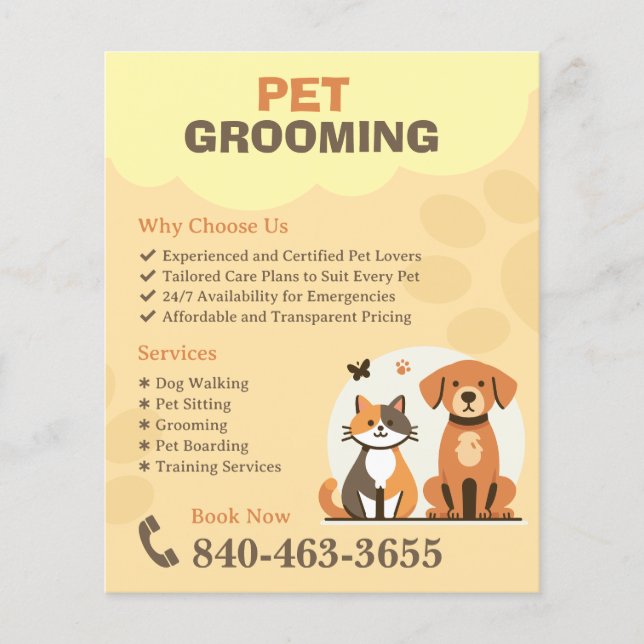 Pet Grooming Custom Editable Flyer (Front)