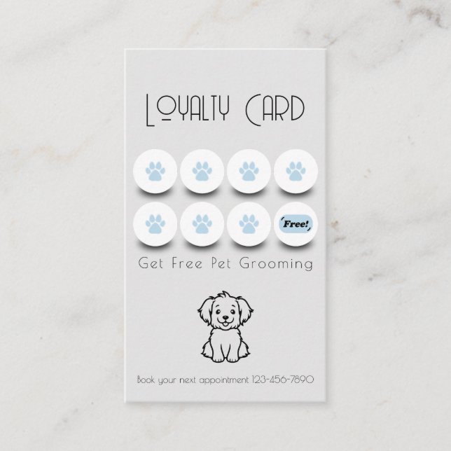Pet grooming dog paw loyalty business card (Front)