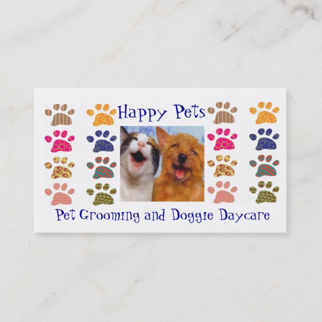 Pet Grooming Pets Sitting Paw Prints Business Card (Front)