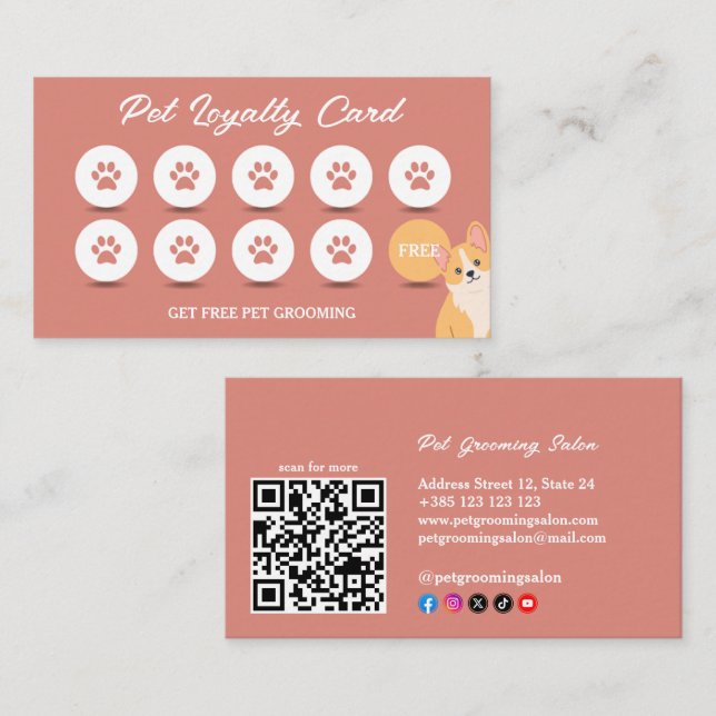 Pet Grooming QR Code Loyalty Card (Front/Back)