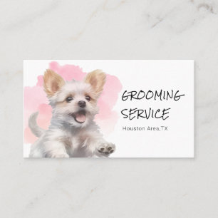 Pet Grooming Service - Pink Watercolor Dog Business Card