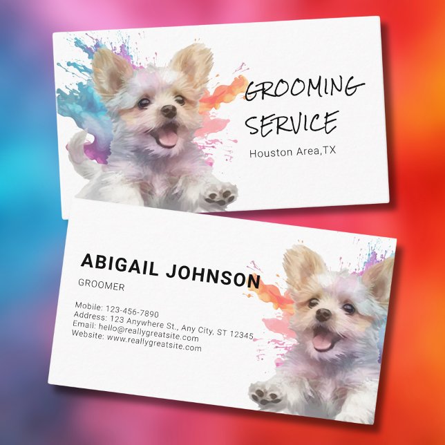 Pet Grooming Service - Watercolor Dog Design Business Card (Creator Uploaded)