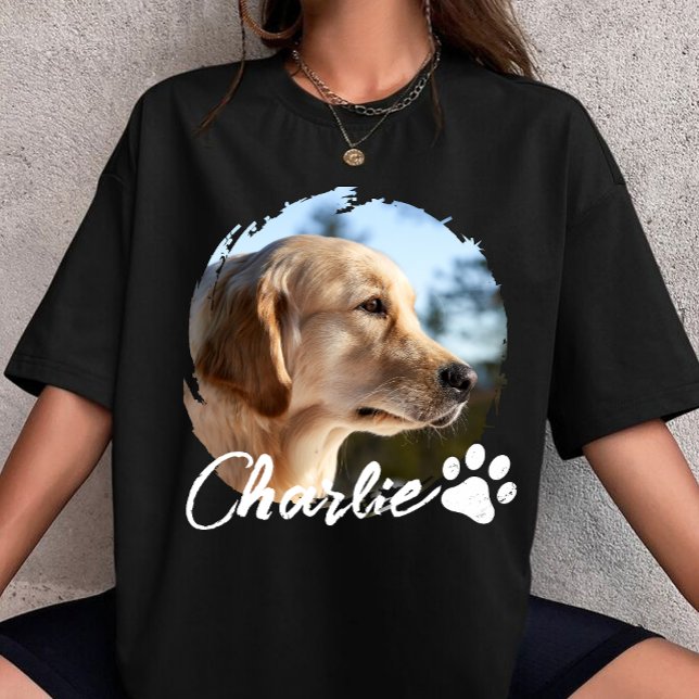 Pet Grunge Simple Modern Custom Dog Photo & Name T-Shirt (Creator Uploaded)