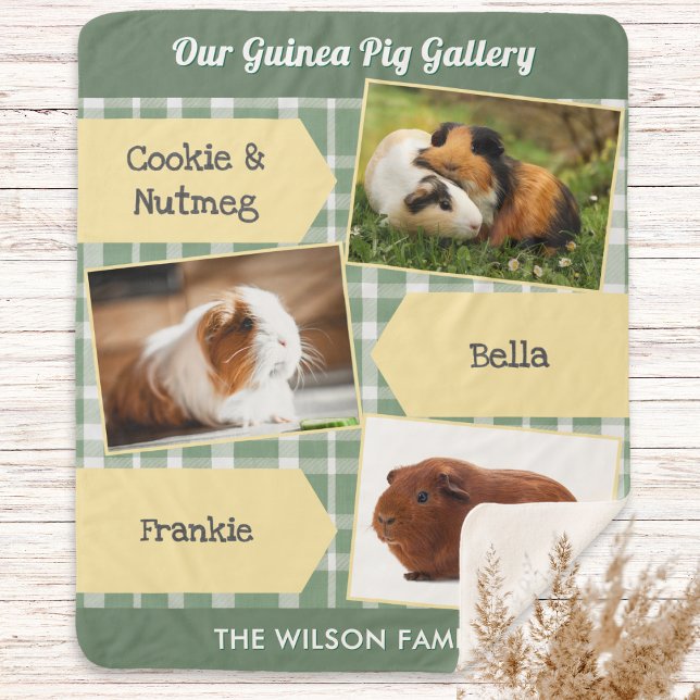 Pet Guinea Pig Photo Collage Personalized Sherpa Blanket (A blanket for guinea pig lovers, with customizable photo gallery and pets' names)