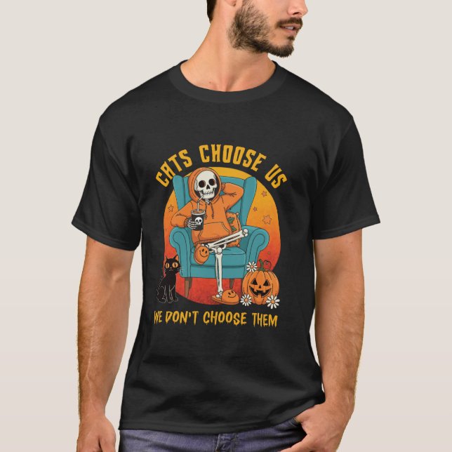 Pet Halloween Skeleton Cats Choose Us We Don t Cho T-Shirt (Front)