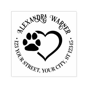 Pet Heart Paw Print Name Return Address Self-inking Stamp