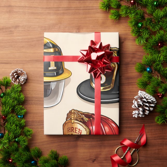 Pet helmet pattern fire station wrap wrapping paper (Holiday Gift)