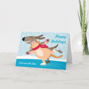 Pet Holiday-Dog & Cat Ice Skating Holiday Card