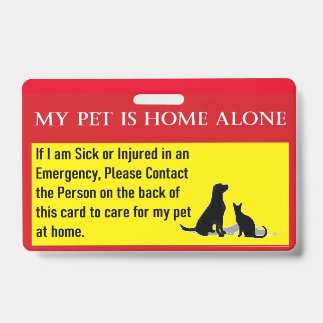 Pet home alone emergency card badge (Front)