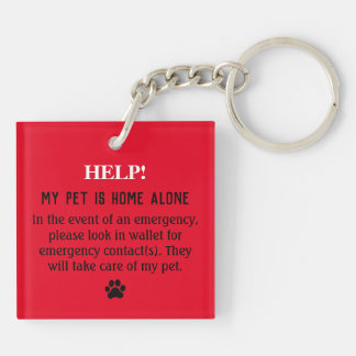 Pet Home Alone Emergency Photo Keychain