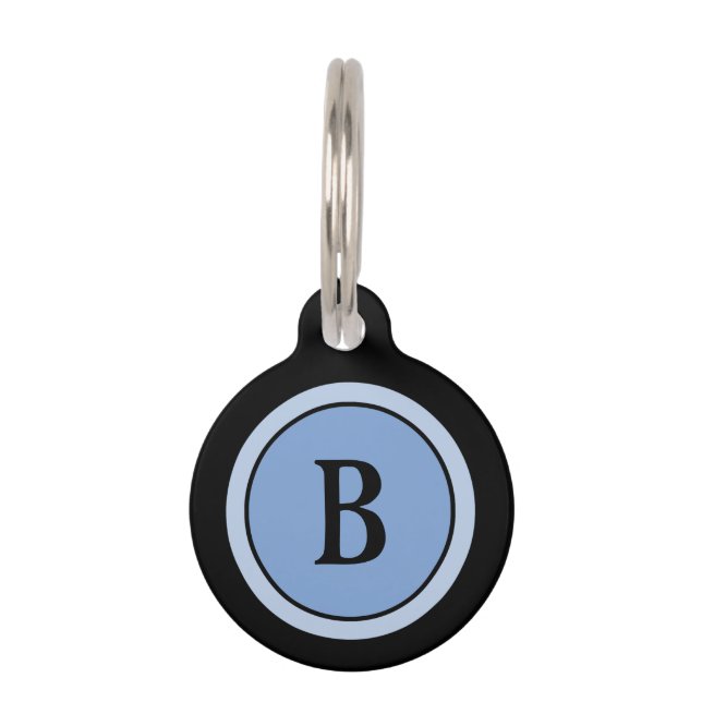 Pet ID Tag -Black & Blue Monogram (Front)