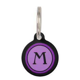 Pet ID Tag - Black & Purple Monogram