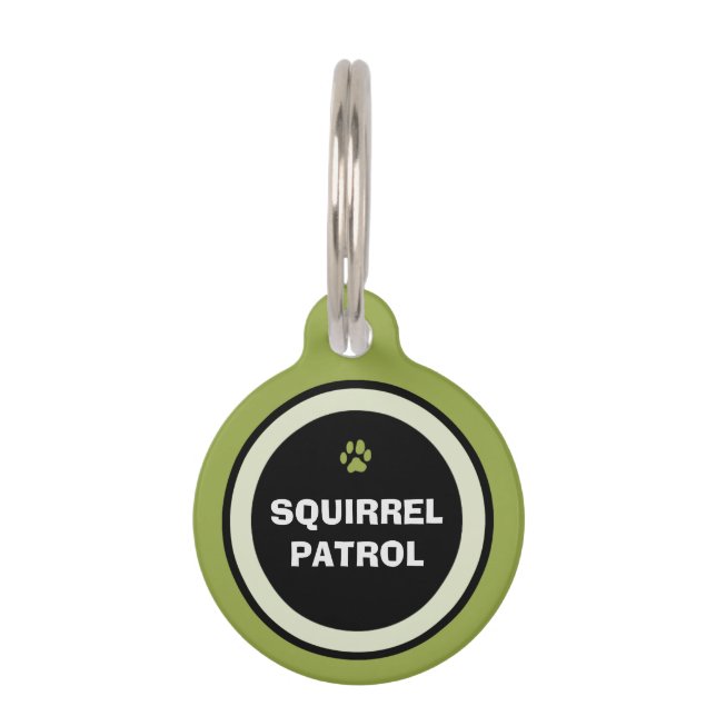 Pet ID Tag - Green & Black - Squirrel Patrol (Front)