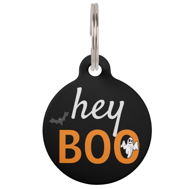 Pet ID Tag - hey BOO Ghost / Bats BLK (Front)