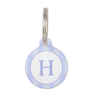 Pet ID Tag - Light Blue Stripes with Monogram
