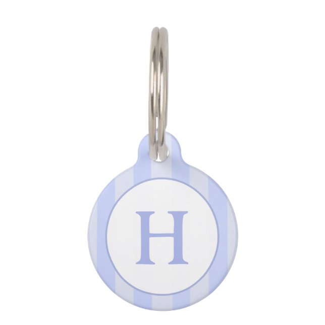 Pet ID Tag - Light Blue Stripes with Monogram (Front)