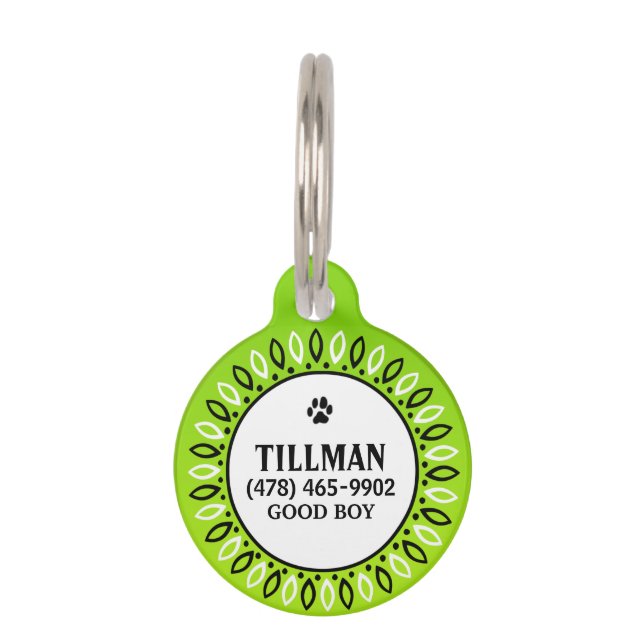 Pet ID Tag - Lime Green Bandana Design (Front)