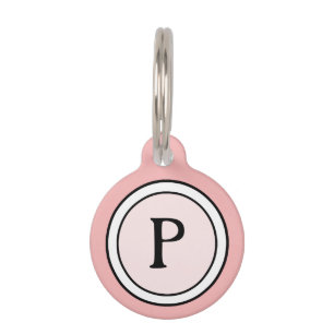 Pet ID Tag - Pink White & Black Monogram