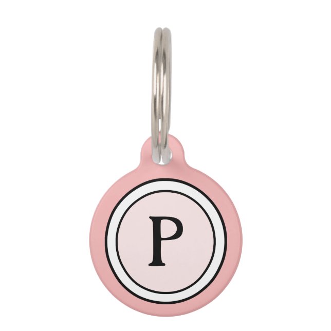 Pet ID Tag - Pink White & Black Monogram (Front)