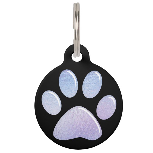 Pet ID Tag - Rainbow Iridescent Paw Print Pastel (Front)