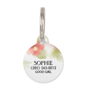 Pet ID Tag - Soft Red Floral Pattern