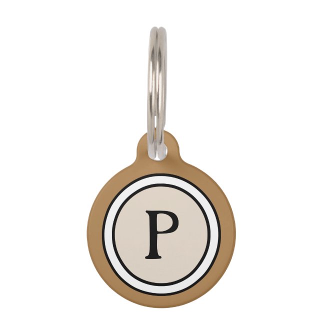 Pet ID Tag - Tan Brown White & Black Monogram (Front)