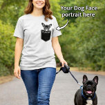 Pet In My Pocket Photo and Name Custom Dog T-Shirt<br><div class="desc">Carry your favourite furry face everywhere you go. This adorable custom dog pocket t-shirt features your dog peeking out of a stitched-style pocket design, creating a sweet, stylish look every dog mom will love. Designed to feel playful yet minimal, this shirt pairs perfectly with everyday outfits while celebrating the bond...</div>