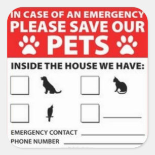 Pet Inside Alert Square Sticker