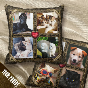 Pet Keepsake 4+4 Photo Collage, Vintage - 2-sided Throw Pillow
