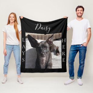 Pet Lays Here Black Custom Photo Fleece Blanket