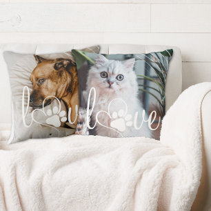 Pet Life Love   Paw Print Heart Reversible 2-Photo Throw Pillow