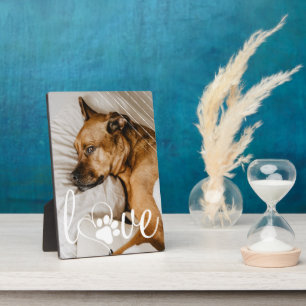 Pet Life Love   Paw Print Heart Script Quote Photo Plaque
