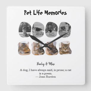 Pet Life Memories 8 Photo Collage Tribute Template Square Wall Clock