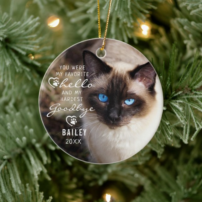 Pet Loss Cat Memorial Photo Quote Keepsake Ceramic Ornament (Tree)