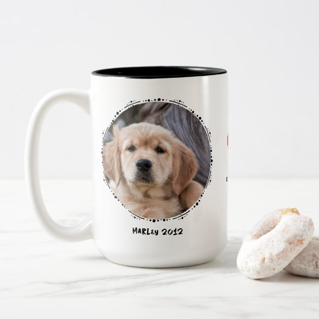 Pet Loss Dog Memorial Keepsake 2 Photo Custom Two-Tone Coffee Mug (With Donut)