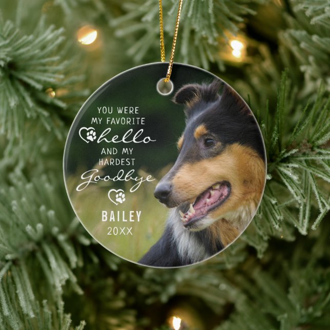 Pet Loss Dog Memorial Photo Quote Keepsake Ceramic Ornament (Tree)