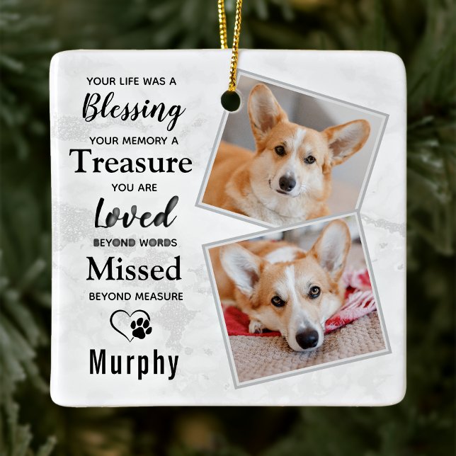 Pet Loss Personalized Sympathy Dog Memorial Photo Ceramic Ornament (Creator Uploaded)
