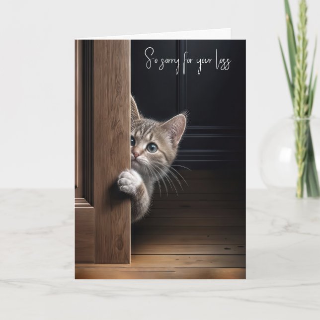 Pet Loss Sympathy Kitten Peeking Around a Door Card (Front)
