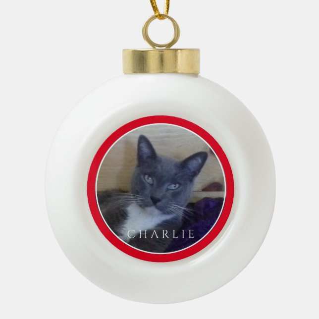 PET LOVE Ceramic Ball Ornament / Red (Front)