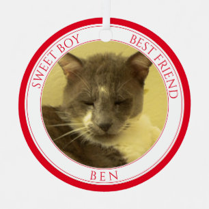 PET LOVE Metal Circle Ornament + Text / Red