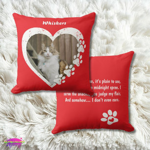 Pet Love Paw Heart Design with Fun Poem Throw Pillow