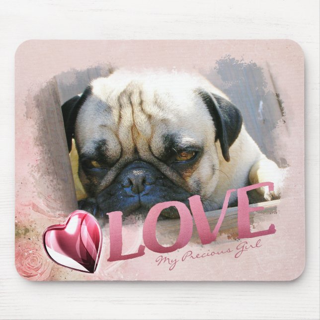 Pet Love: Pink Photo Frame, Heart & Love - Hor. Mouse Pad (Front)