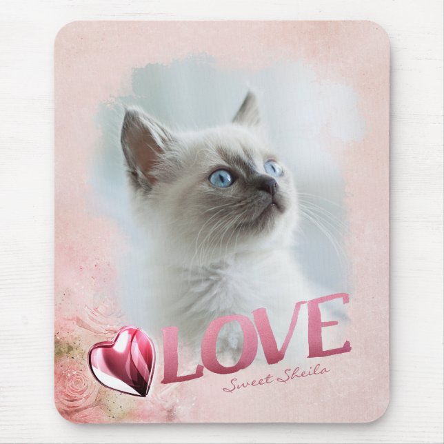 Pet Love: Pink Photo Frame, Heart & Love - Vert. Mouse Pad (Front)