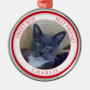 PET LOVE Premium Round Ornament + Text / Red